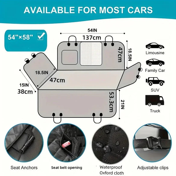 Dog Car Seat Cover - Waterproof Backseat Cushion for Pets